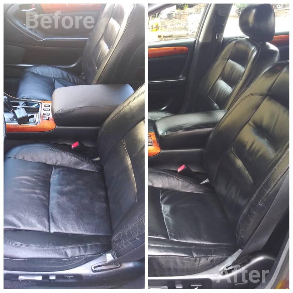 before and after of a car with upholstery